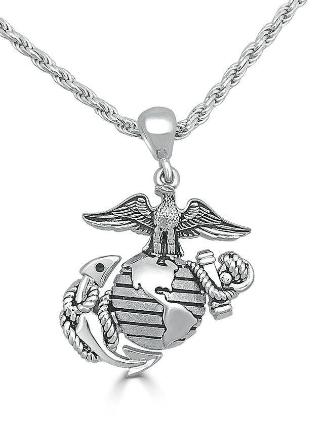 Marine Corps Necklace Eagle Globe and Anchor Sterling Silver