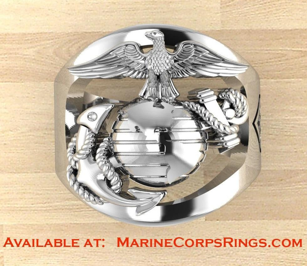 Marine Corps Ring with USMC and 1775 - MR100 HD Sterling