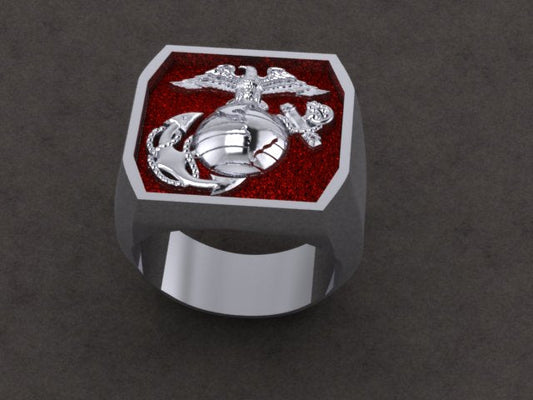 Marine Corps Solid Platinum Ring with red background
