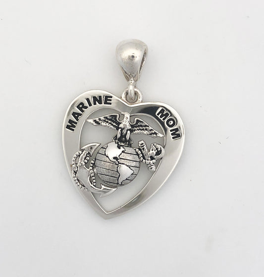 Marines Heart (tm) Marine Mom Necklace Sterling Silver