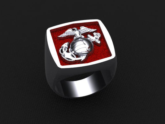 Platinum Marine Corps Ring with red background