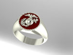 Silver 1/2 inch wide Marine Corps Ring with red background