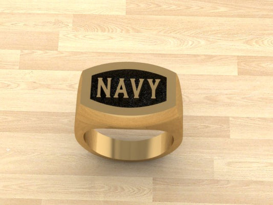 Solid Gold NAVY Ring with Black Background