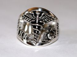 Sterling Silver Corpsman Ring -"DOC"  with EGA
