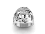 The Marine Corps Ring ~ Open Back Design, Sterling Silver with Rank