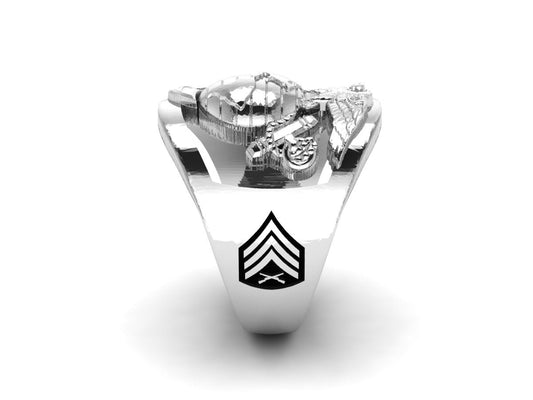 The Marine Corps Ring ~ Open Back Design, Sterling Silver with Rank