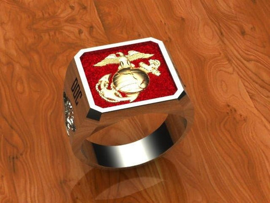 Two Tone Gold FMF Corpsman "DOC" Ring with red background