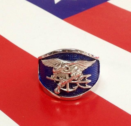 US Navy SEAL Ring with Blue Background